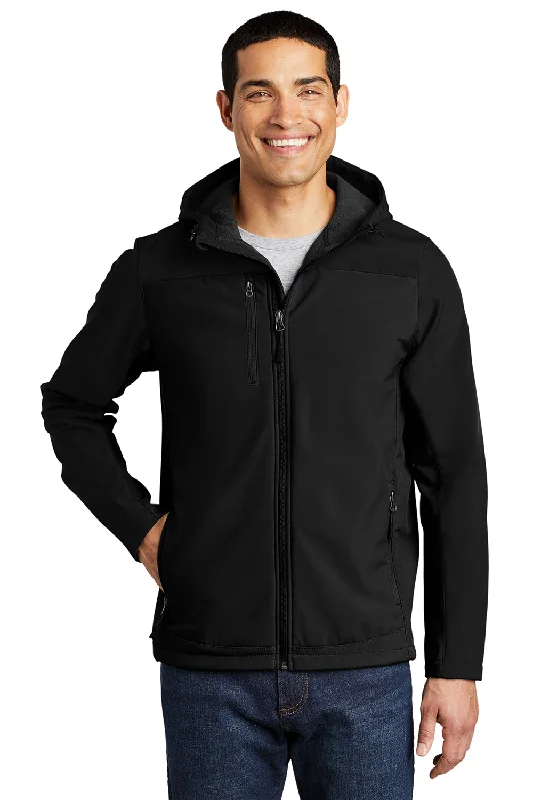 Lightweight men jackets made from recycled nylon for eco - friendly travelPort Authority Mens Core Wind & Water Resistant Full Zip Hooded Jacket - Black