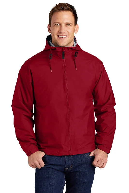 Stretch - fabric men jackets for unrestricted movement during workoutsPort Authority Mens Team Wind & Water Resistant Full Zip Hooded Jacket - Red