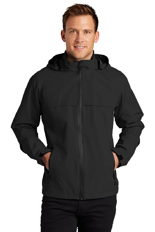 Hooded men jackets with a detachable faux - fur trim for added warmthPort Authority Mens Torrent Waterproof Full Zip Hooded Jacket - Black