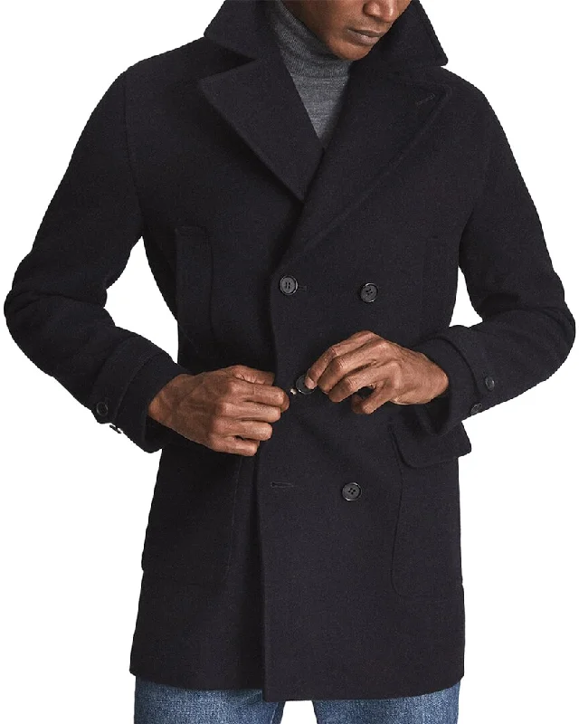 Men coats with a zip - out lining for easy cleaning and versatilityReiss Cork Wool-Blend Peacoat