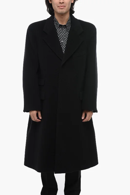 Men coats with a zip - out lining for easy cleaning and versatilitySaint Laurent Single-Breasted Wool Coat With Flap Pockets