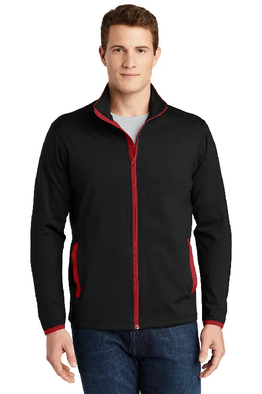 Stretch - fabric men jackets for unrestricted movement during workoutsSport-Tek Mens Sport-Wick Moisture Wicking Full Zip Jacket - Black/True Red