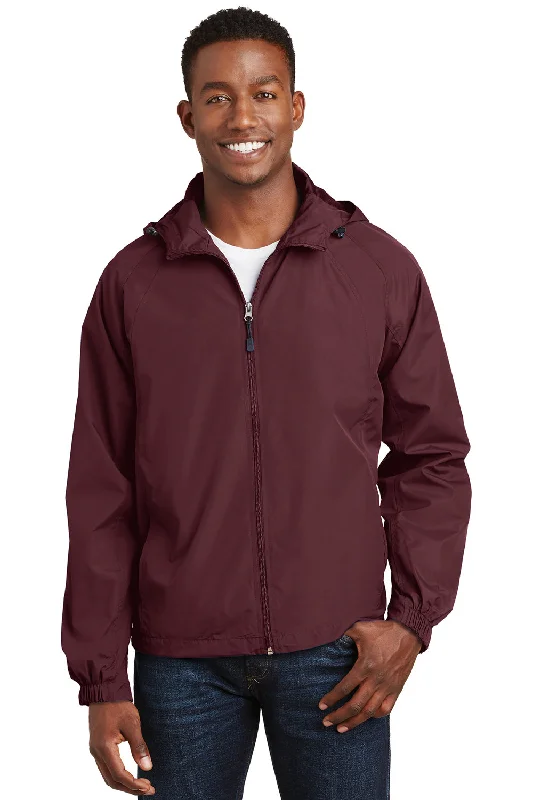 Corduroy men jackets in earthy tones for a rustic charmSport-Tek Mens Water Resistant Full Zip Hooded Jacket - Maroon