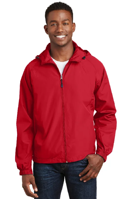 Plus - size men jackets with adjustable drawstrings for a comfortable fitSport-Tek Mens Water Resistant Full Zip Hooded Jacket - True Red