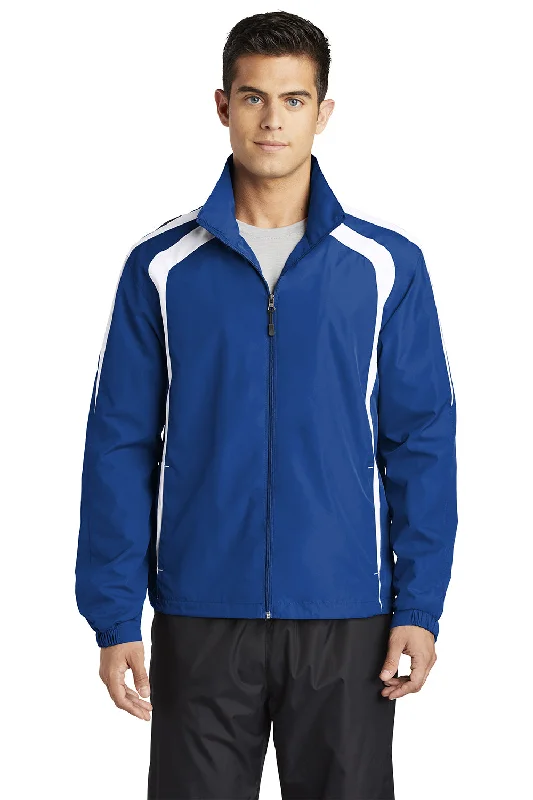 Bomber men jackets with ribbed cuffs for a classic 80s styleSport-Tek Mens Water Resistant Full Zip Jacket - True Royal Blue/White