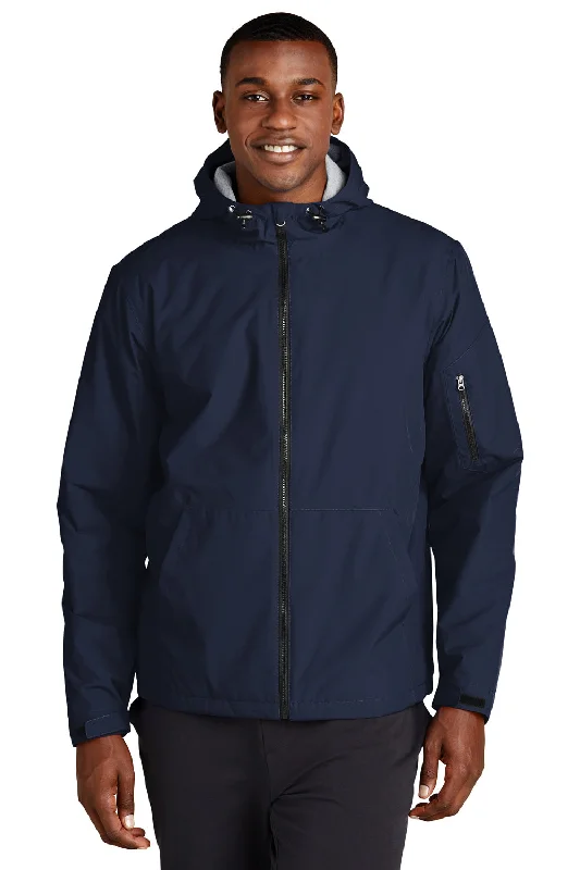 Down - filled men jackets in bright colors for winter fashionSport-Tek Mens Waterproof Insulated Full Zip Hooded Jacket - True Navy Blue