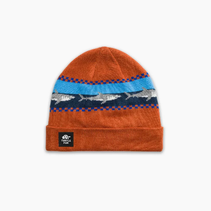 Men jackets with a hidden interior pocket for secure storageKids' Shark Attack Beanie - Russet