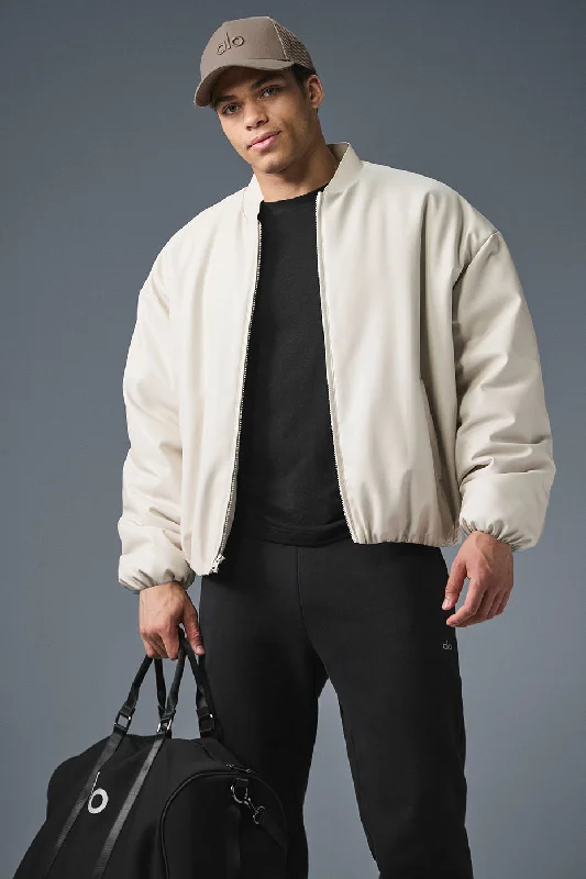 Men jackets with a zip - off sleeves to convert to a vestFaux Leather Premier Bomber - Bone