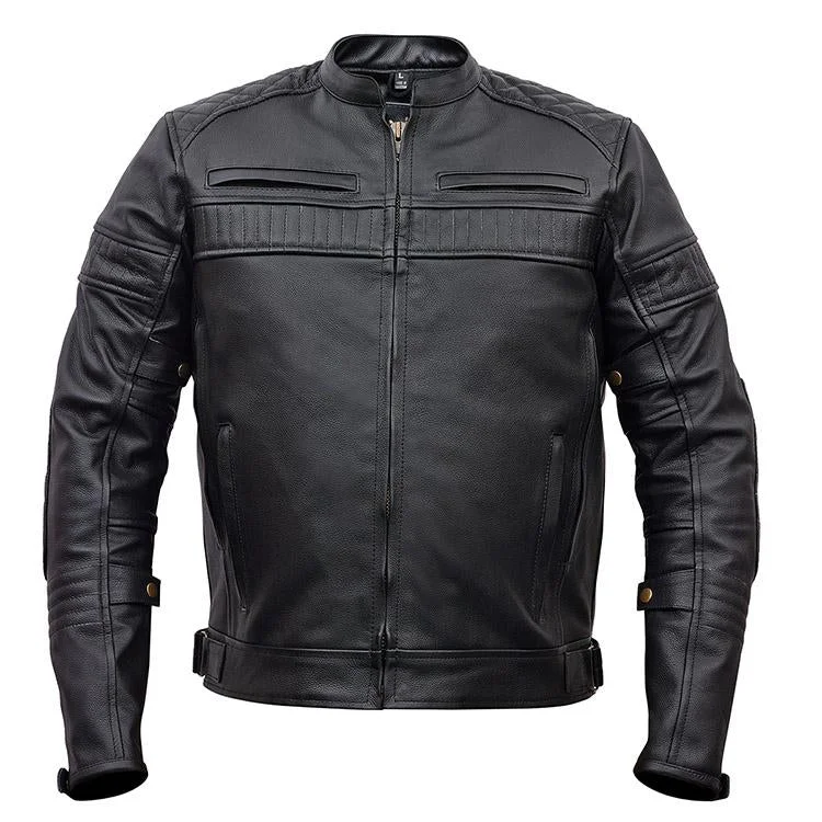 Hooded men jackets with a detachable faux - fur trim for added warmthVL513 Vance Leather Men's Padded/Vented Scooter Jacket