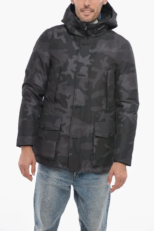 Stylish men coats with a double - breasted design for a formal lookWoolrich Camouflage GTX Utility Down Jacket with Hood