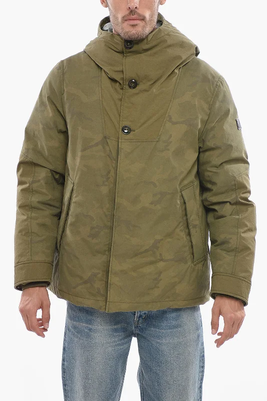 Men coats with a stand - up collar for a sleek and modern lookWoolrich Camouflage Nylon Down Jacket