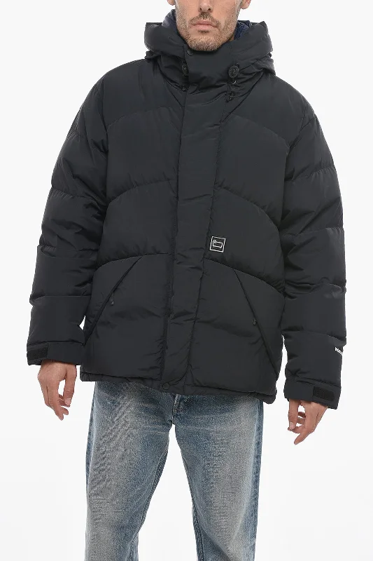 Men coats with a wind - resistant outer layer for blustery weatherWoolrich Solid Color GREYLOCK Down Jacket with Velcro and Zipped Fast