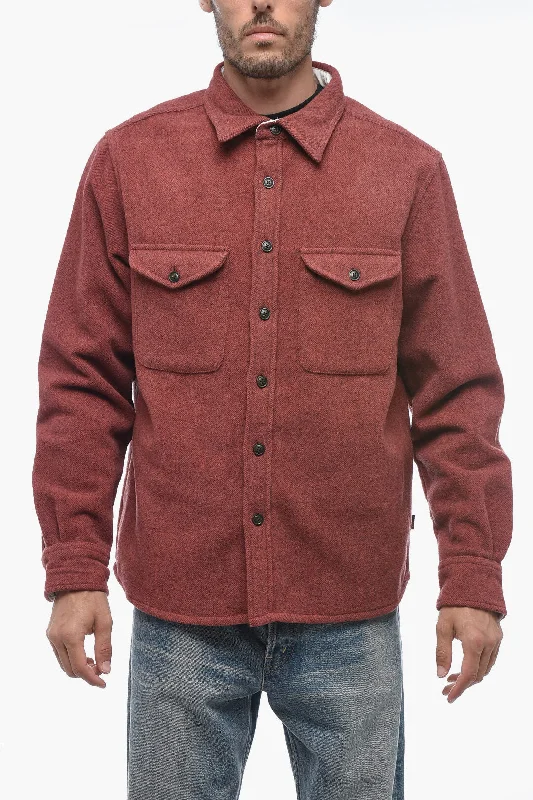 Men coats with a drawstring waist for a customizable fitWoolrich Twill Wool and Nylon ALASKAN Overshirt with Double Breast Po