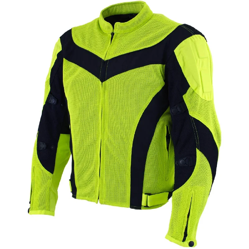 Men jackets with a media - friendly pocket for easy access to gadgetsXelement CF-6019-66 Men's 'Invasion' Neon Green Textile Motorcycle Jacket wit X-Armor Protection