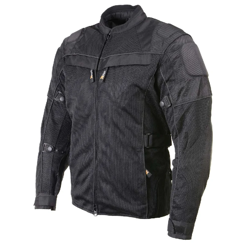 Hooded men jackets with a detachable faux - fur trim for added warmthXelement XS8160 Men's 'Shadow' All Season Black Tri-Tex and Mesh Motorcycle Rider Jacket with X-Armor Protection