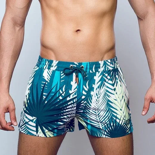 Men's Luxury Brand Swim Shorts with High - Quality Stitching and Materials2eros Feuille 3" swim short green