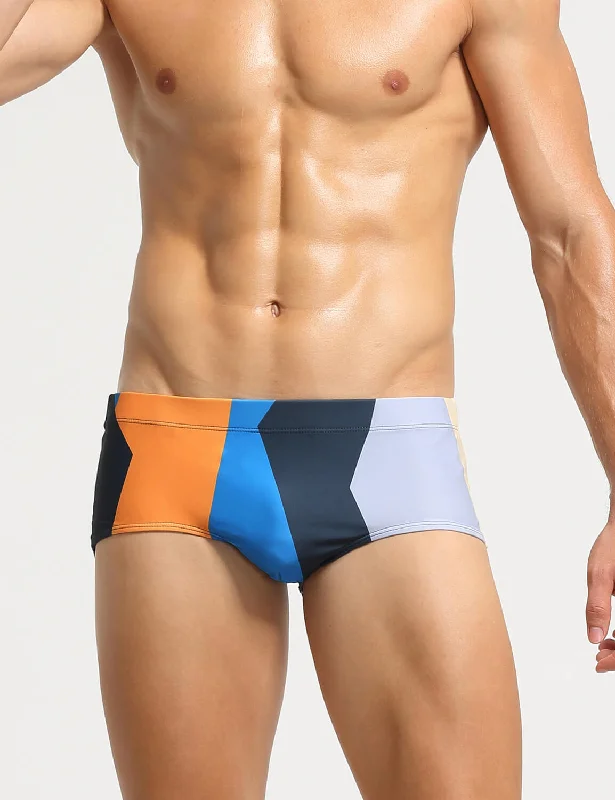 Men's Sustainable Recycled Material Swim Shorts for Eco - Conscious SwimmersColor Block Boxer Briefs Swim 10801