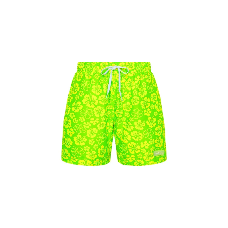 Men's Swim Shorts with Mesh - Paneled Sides for Enhanced BreathabilityMen's Swim Trunks - Aloha Lime