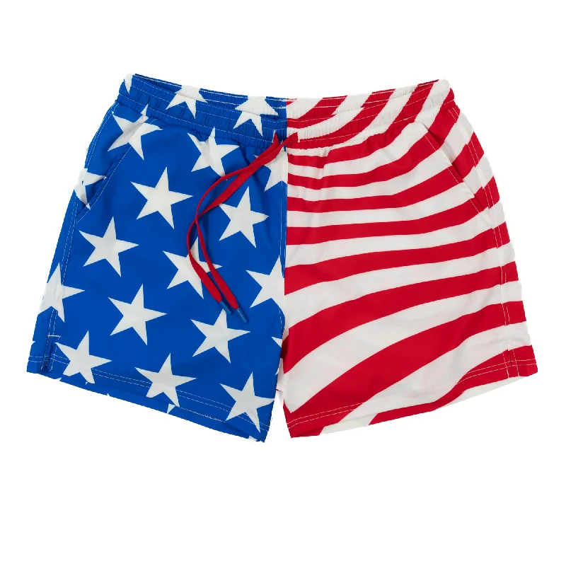 Plus Size Men's Board Shorts with Mesh Lining and Multiple Pockets for Ample StorageSwim Trunks - Old Glory