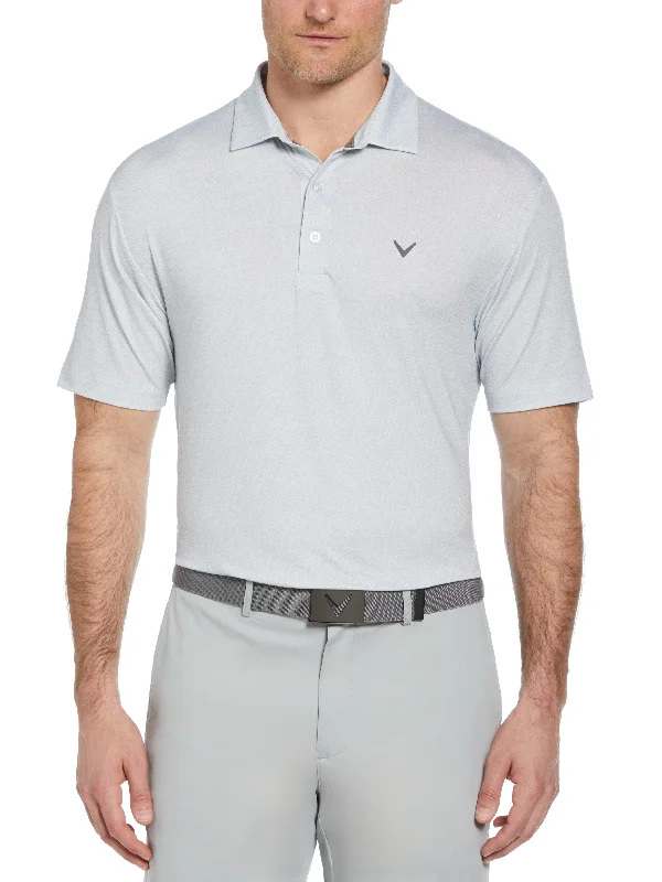 Men's ribbed cuffs and hem polo shirts for a textured lookMens Heather Geo Print Golf Polo