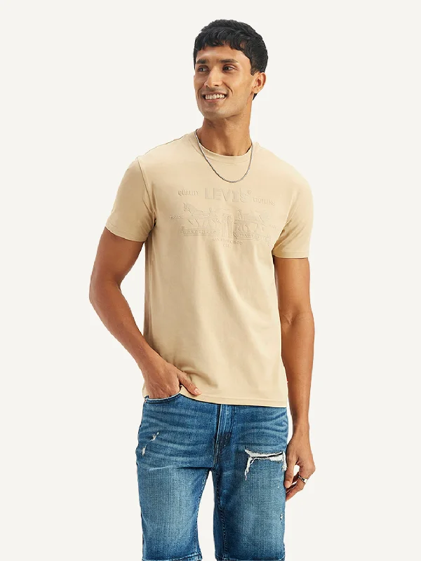 Men's ribbed t - shirts with a textured finish for added styleMen's Brand Logo Regular Fit T-Shirt