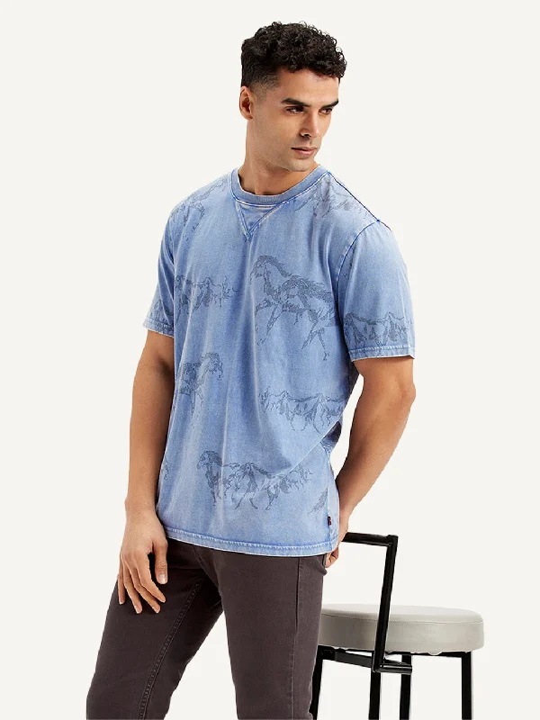 Men's short - sleeve linen t - shirts for summer beach outingsMen's Conversational Print Regular Fit T-Shirt