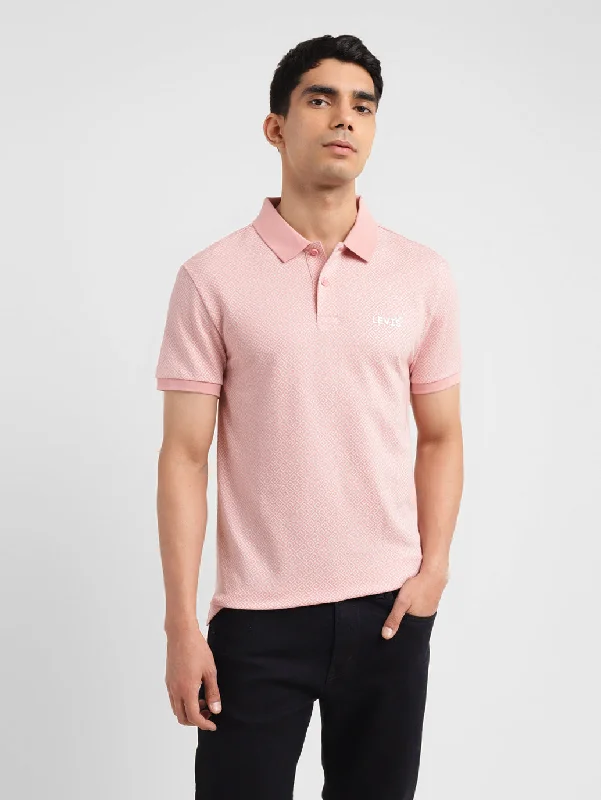 Men's button - front t - shirts with a unique artistic printMen's Geometric Slim Fit Polo T-shirt