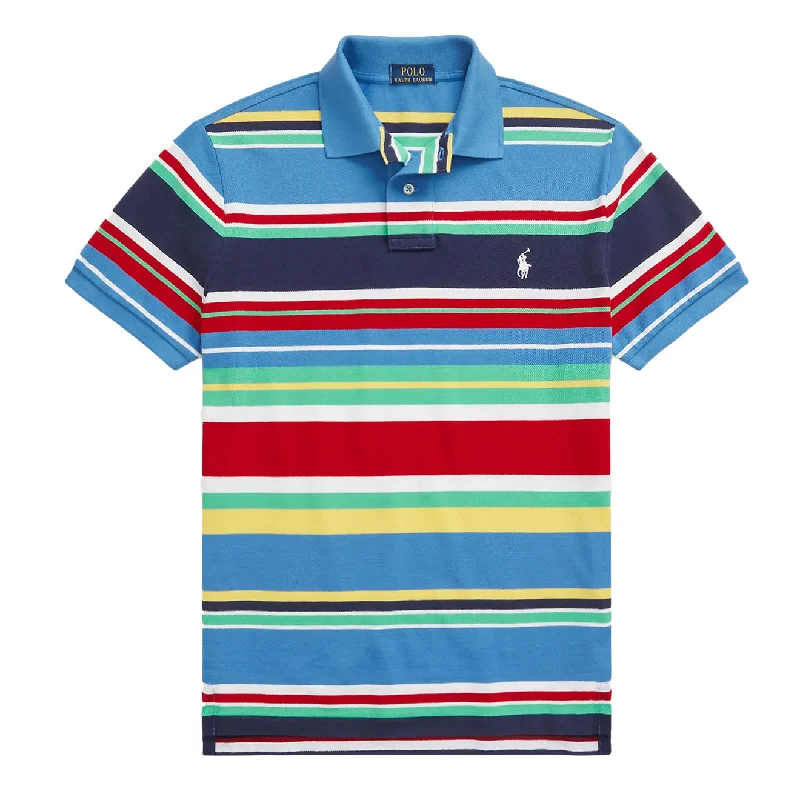 Men's budget - friendly basic polo shirts in multiple colorsPolo Ralph Lauren Custom Slim Fit Striped Polo Shirt New England Blue Multi