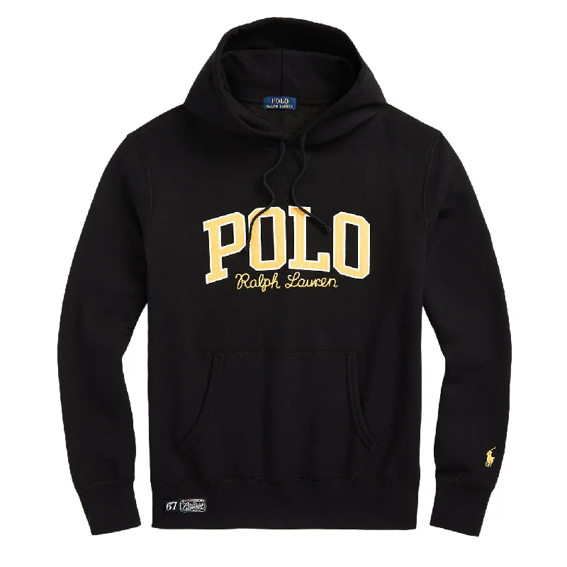 Men's long sleeve classic fit polo shirts with embroidered logosPolo Ralph Lauren The RL Fleece Logo Hoodie Polo Black