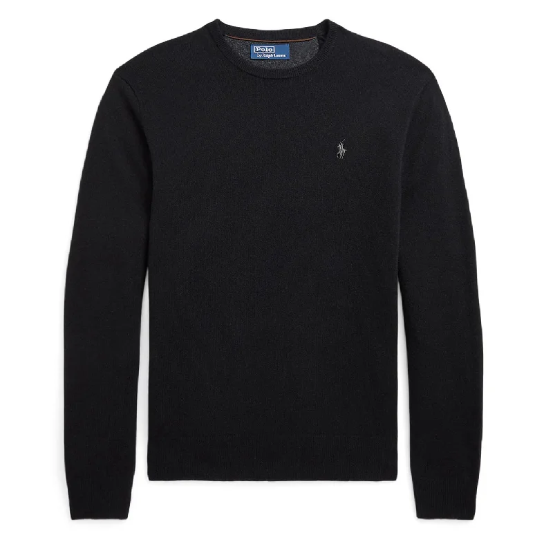 Men's ribbed cuffs and hem polo shirts for a textured lookPolo Ralph Lauren Wool Crew Neck Knit Polo Black