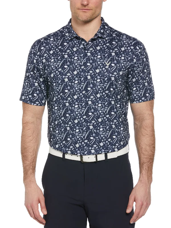 Men's reversible polo shirts with two different looksMens Tropical Cocktail Print Short Sleeve Golf Polo